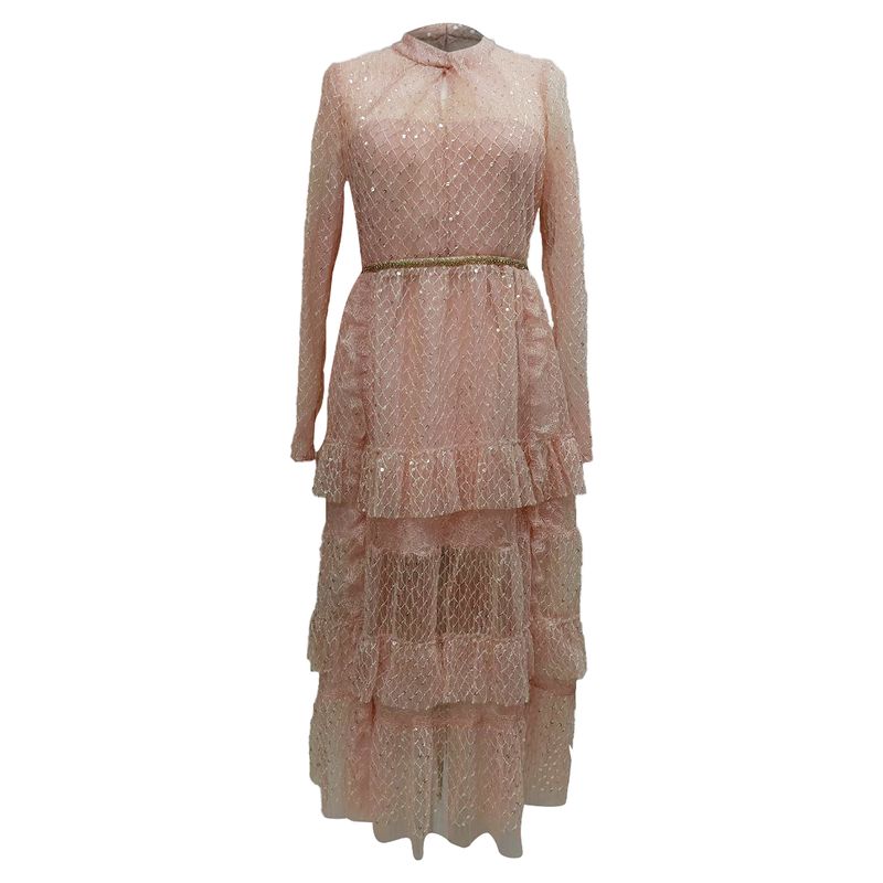 Self-Portrait Lace Midi Dress In Pink Polyester